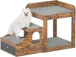 Cyclysio Pet Window Perch With Stairs, Super Large Pet Bunk Bed For Cats, Multi-Level Pet Seat Platform With Mats, Pet Bed Couch With Drawers For Bedside, Home, Indoor Use, Large Size, Grey -Purritos Shop 51Rng33xG3L. AC