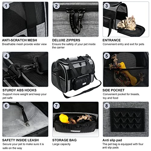 Pet Carrier TSA Airline Approved For Cat,Foldable Soft Edge Pet Travel Carrier Removable For Medium Small Cats And Dog 20lbs With Adequate Ventilation,5 Mesh Windows,2 Entrances,1 Dormer, 1Storage Bag 5 Pet Carrier TSA Airline Approved For Cat,Foldable Soft Edge Pet Travel Carrier Removable For Medium Small Cats And Dog 20lbs With Adequate Ventilation,5 Mesh Windows,2 Entrances,1 Dormer, 1Storage Bag - Image 3
