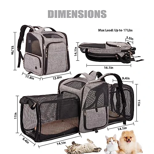 GENERIC Cat Backpack Carrier With 2 Sides Expandable Pet Carrier Backpack For Cats Dogs Fit Up To 33 Lbs, Breathable Mesh Collapsible Cat Carrier Backpacks With Inner Safety Leash, Grey 6 GENERIC Cat Backpack Carrier With 2 Sides Expandable Pet Carrier Backpack For Cats Dogs Fit Up To 33 Lbs, Breathable Mesh Collapsible Cat Carrier Backpacks With Inner Safety Leash, Grey - Image 4