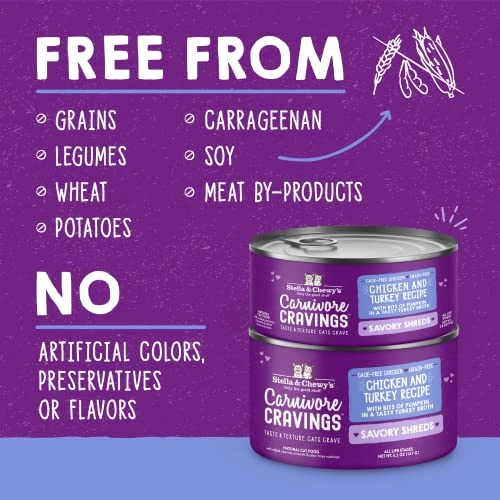 Stella & Chewy’s Carnivore Cravings Savory Shreds Cans – Grain Free, Protein Rich Wet Cat Food – Cage-Free Chicken & Turkey Recipe – (5.2 Ounce Cans, Case Of 24) 4 Stella & Chewy’s Carnivore Cravings Savory Shreds Cans – Grain Free, Protein Rich Wet Cat Food – Cage-Free Chicken & Turkey Recipe – (5.2 Ounce Cans, Case Of 24) - Image 2