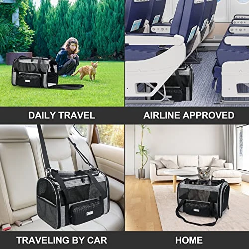 Pet Carrier TSA Airline Approved For Cat,Foldable Soft Edge Pet Travel Carrier Removable For Medium Small Cats And Dog 20lbs With Adequate Ventilation,5 Mesh Windows,2 Entrances,1 Dormer, 1Storage Bag 6 Pet Carrier TSA Airline Approved For Cat,Foldable Soft Edge Pet Travel Carrier Removable For Medium Small Cats And Dog 20lbs With Adequate Ventilation,5 Mesh Windows,2 Entrances,1 Dormer, 1Storage Bag - Image 4