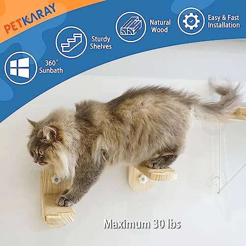 PETKARAY Cat Window Shelf, Original Cat Window Perch Hammock, Durable Cat Seat For Window Sill, Sturdy Indoor Window Stairs For Large Cats 4 PETKARAY Cat Window Shelf, Original Cat Window Perch Hammock, Durable Cat Seat For Window Sill, Sturdy Indoor Window Stairs For Large Cats - Image 2