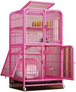 Cat Enclosures For Outside Universal Wheels Easy To Move, Designed From Metal Durable Suitable For Cats, Dogs, Rabbits, Blue/Pink (Color : Pink, Size : 78 * 55 * 137cm) -Purritos Shop 51hPNRBV1TL. AC