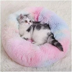 YangYan Kennel Round Pet Cat Bed Soft Plush Cat Dog House Matress Mat Winter Puppy Warm Nest Soft Pet Cat Sleeping House (Color : Grey, Size : 35cm) -Purritos Shop 51ijMaXLagL. AC 2