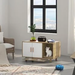 FEELLE Cat Litter Box Enclosure Houses With Food Bowls And Scratch Pad For Indoor Cats, Cat Washroom Hidden Litter Box Furniture Cabinet, Modern Cat Home, Table Nightstand Pet House 9 FEELLE Cat Litter Box Enclosure Houses With Food Bowls And Scratch Pad For Indoor Cats, Cat Washroom Hidden Litter Box Furniture Cabinet, Modern Cat Home, Table Nightstand Pet House -Purritos Shop 51kVJu7fCUL 1