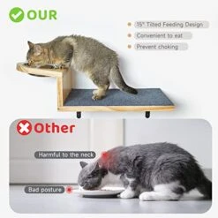 A.FATI Cat Wall Shelf, Wooden Cat Feeding Shelf With 2 Raised Bowls, 15° Tilted Feeding Position, Cat Shelves And Perches For Eating, Playing, Sleeping & Lounging -Purritos Shop 51kflN8C6NL