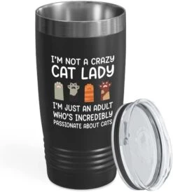 Flairy Land Cat Lady Black Tumbler 20oz - Passionate About Cats -Cat Themed Kitchenware Cat Parent Gift Cat Person Feline Mom Furkids Cat Sitter Cat Groomer Middle Aged Woman -Purritos Shop 51kt2g VV0L. AC