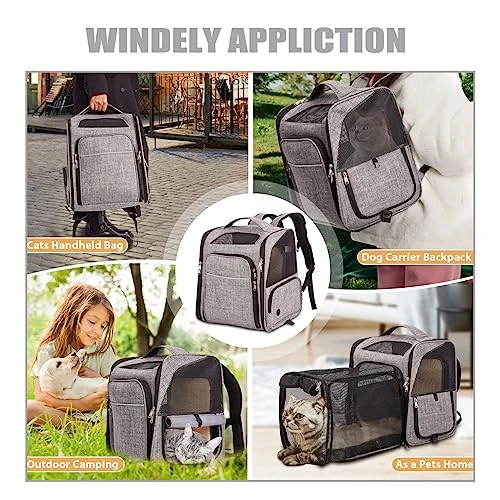 GENERIC Cat Backpack Carrier With 2 Sides Expandable Pet Carrier Backpack For Cats Dogs Fit Up To 33 Lbs, Breathable Mesh Collapsible Cat Carrier Backpacks With Inner Safety Leash, Grey 5 GENERIC Cat Backpack Carrier With 2 Sides Expandable Pet Carrier Backpack For Cats Dogs Fit Up To 33 Lbs, Breathable Mesh Collapsible Cat Carrier Backpacks With Inner Safety Leash, Grey - Image 3