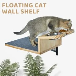 A.FATI Cat Wall Shelf, Wooden Cat Feeding Shelf With 2 Raised Bowls, 15° Tilted Feeding Position, Cat Shelves And Perches For Eating, Playing, Sleeping & Lounging -Purritos Shop 51nlZ2sRvkL