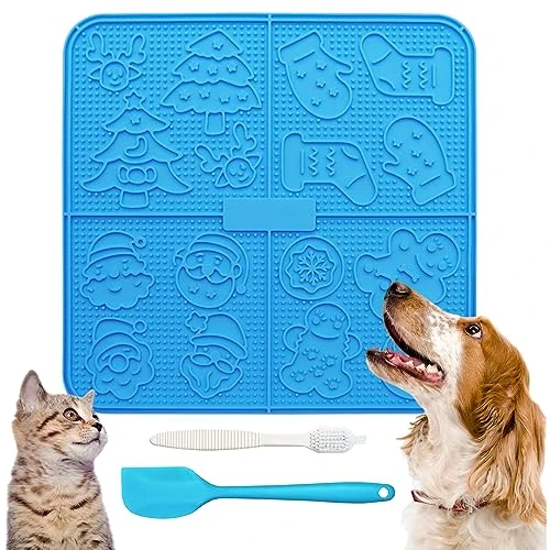 Femont X Large Licking Mat For Dog Slow Feeder Mat With 165 Strong Suction Cups For Peanut Butter,BPA Free Lick Pad For Pet Relieving Anxiety,Boredom,Grooming,Training(Blue,1 Spatula,1 Brush) 3 Femont X Large Licking Mat For Dog Slow Feeder Mat With 165 Strong Suction Cups For Peanut Butter,BPA Free Lick Pad For Pet Relieving Anxiety,Boredom,Grooming,Training(Blue,1 Spatula,1 Brush)