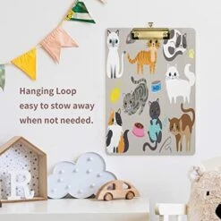 Cute Kitty Cat With Cat Breeds Toys And Food Plastic Clipboard Lovely Cat Kitchen Clipboards Low Profile Clip Boards For Students Office Man Woman Kids Standard A4 Letter Size 12.5x9 Inch Silver -Purritos Shop 51ocq8uo22L