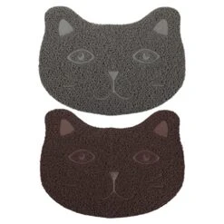 LUOZZY 2Pcs Pet Cat Litter Mats PVC Pet Mats Thick Pet Place Mats Puppy Kitten Mats For Home - Grey + Brown