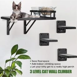 Cat Hammock Cat Wall Shelves With 3 Steps, Cat Scratching Post Cat Hammock And Perches With 2 Cat Food Bowls, Wood Cat Bed Furniture Wall Mounted, Cat Scratching Post Cat Wall Shelf -Purritos Shop 51riz6A8MyL