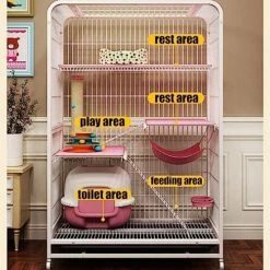 Cat Enclosures For Outside Universal Wheels Easy To Move, Designed From Metal Durable Suitable For Cats, Dogs, Rabbits, Blue/Pink (Color : Pink, Size : 78 * 55 * 137cm) -Purritos Shop 51ruWFloQyL