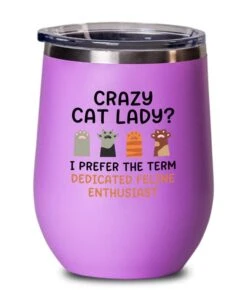 Cat Owner Pink Wine Tumbler 12oz - Dedicated Feline - Cat Women Fun Cat Parents Stuff Lady Paws Pet Dad Gifts