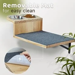 A.FATI Cat Wall Shelf, Wooden Cat Feeding Shelf With 2 Raised Bowls, 15° Tilted Feeding Position, Cat Shelves And Perches For Eating, Playing, Sleeping & Lounging -Purritos Shop 51sAuWFXAnL