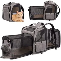 GENERIC Cat Backpack Carrier With 2 Sides Expandable Pet Carrier Backpack For Cats Dogs Fit Up To 33 Lbs, Breathable Mesh Collapsible Cat Carrier Backpacks With Inner Safety Leash, Grey