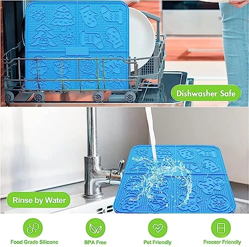 Femont X Large Licking Mat For Dog Slow Feeder Mat With 165 Strong Suction Cups For Peanut Butter,BPA Free Lick Pad For Pet Relieving Anxiety,Boredom,Grooming,Training(Blue,1 Spatula,1 Brush) 8 Femont X Large Licking Mat For Dog Slow Feeder Mat With 165 Strong Suction Cups For Peanut Butter,BPA Free Lick Pad For Pet Relieving Anxiety,Boredom,Grooming,Training(Blue,1 Spatula,1 Brush) - Image 6