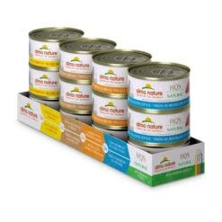 Almo Nature HQS Natural Variety Pack Grain Free, Additive Free Recipes - Chicken With Pumpkin (6); Chicken Breast (6); Tuna Atlantic Style (6); Chicken & Cheese(6), Adult Cat Canned Wet Food, Shredded