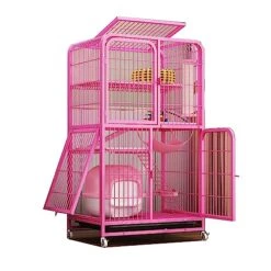 Cat Enclosures For Outside Universal Wheels Easy To Move, Designed From Metal Durable Suitable For Cats, Dogs, Rabbits, Blue/Pink (Color : Pink, Size : 78 * 55 * 137cm)