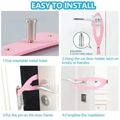 Cat Door Holder Latch,2 Packs Pink Cat Door Alternative Installs Fast Flex Latch Strap Let's Cats In & Keeps Dogs Out Of Litter Food Safe Baby Proof 5 Function Holes No Measuring No Pet Gate