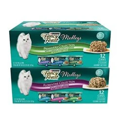 Fancy Feast Duo Premavera & Florentine Set Cat Food Wet Medleys (1 Pack Each Primavera & Florentine, 24 Cans Total)
