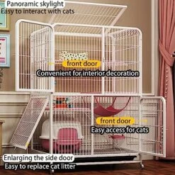 Cat Enclosures For Outside Universal Wheels Easy To Move, Designed From Metal Durable Suitable For Cats, Dogs, Rabbits, Blue/Pink (Color : Pink, Size : 78 * 55 * 137cm) -Purritos Shop 614isQmyCjL