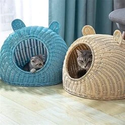 GAMIRA Pet Nest Pet House Rattan Cat Nest Summer Semi-Closed Indoor Sleeping Bed Mat Breathable Durable Puppy Basket For Small Medium Cats/Dogs (Color : Beige) -Purritos Shop 61aFZEQOGRL
