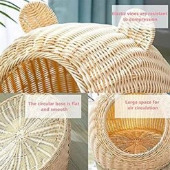 GAMIRA Pet Nest Pet House Rattan Cat Nest Summer Semi-Closed Indoor Sleeping Bed Mat Breathable Durable Puppy Basket For Small Medium Cats/Dogs (Color : Beige) -Purritos Shop 61xIEYdHRrL